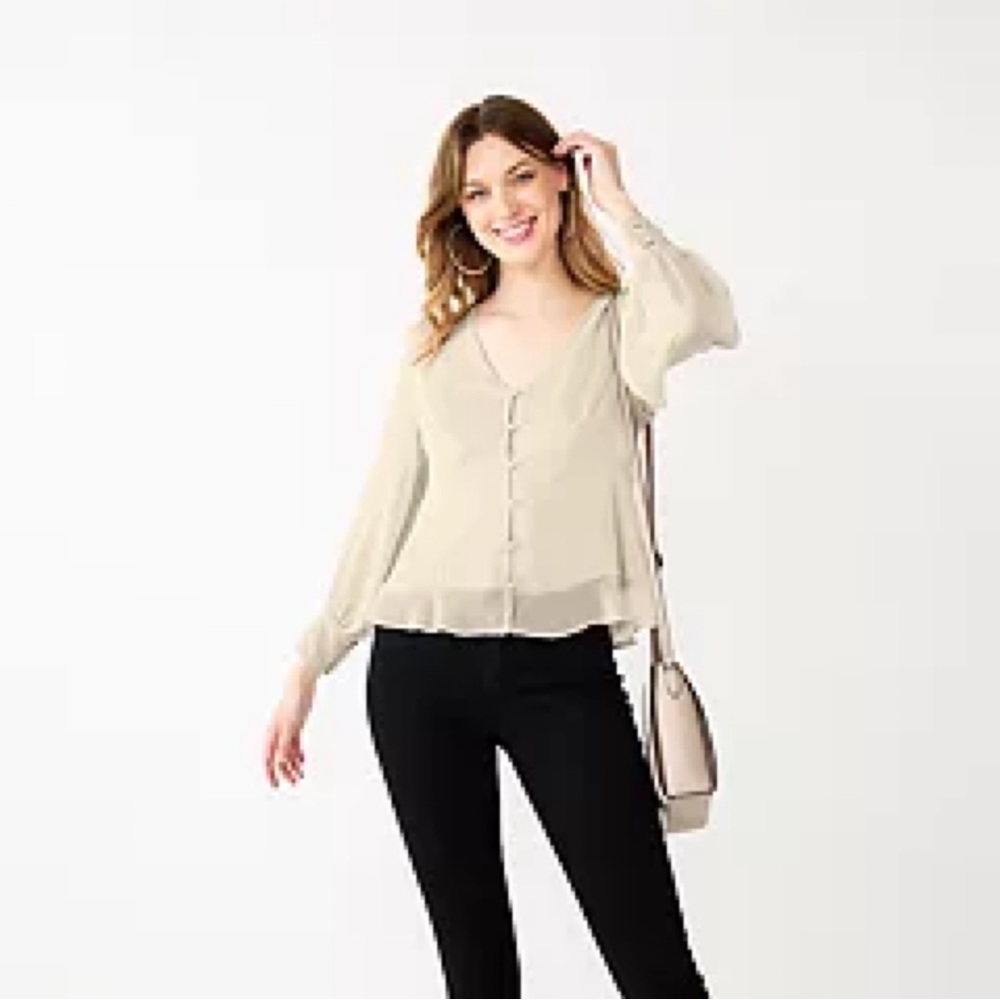 NWT Nine West Long Sleeve V-Neck Button Front Blouse White Size XXL
